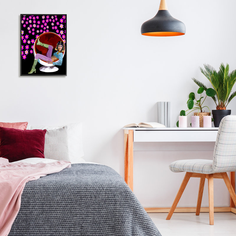 Chaise moderne Taylor Lounging par Lynnda Rakos, rose, H 20 po x l 16 po, Giclée encadrée noir minuit