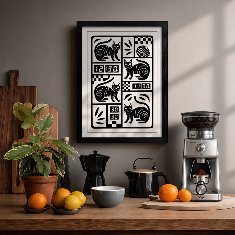 Cats and Snails at Noon Geometric - Framed Print, A1 - 84.1 x 59.4 cm, Black