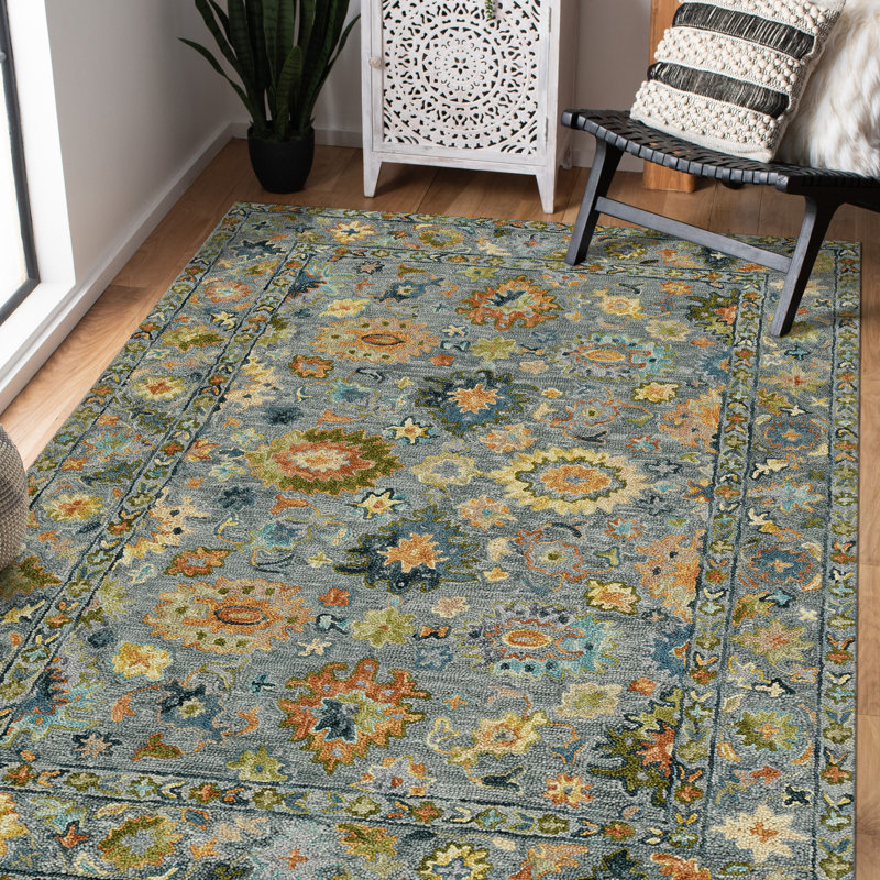 Dharmendera Traditional Gray Hand-Hooked Area Rug, Rectangle 9' x 13'