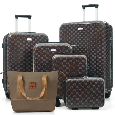 6-Piece Hardside Luggage Set with TSA Lock, 14/16/20/24/28 Inch ABS Spinner Suitcase Set with Expandable Travel Duffel Bag, 360° Smooth Rolling Wheels, Adjustable Handle (brown)