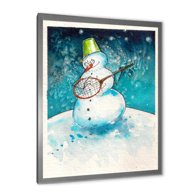 Bonhomme de neige de Noël jouant de la guitare - reproduction d'art sur toile