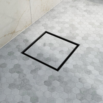 Dreamline Essence 6 in. Square Tile Insert Shower Drain, Matte Black
