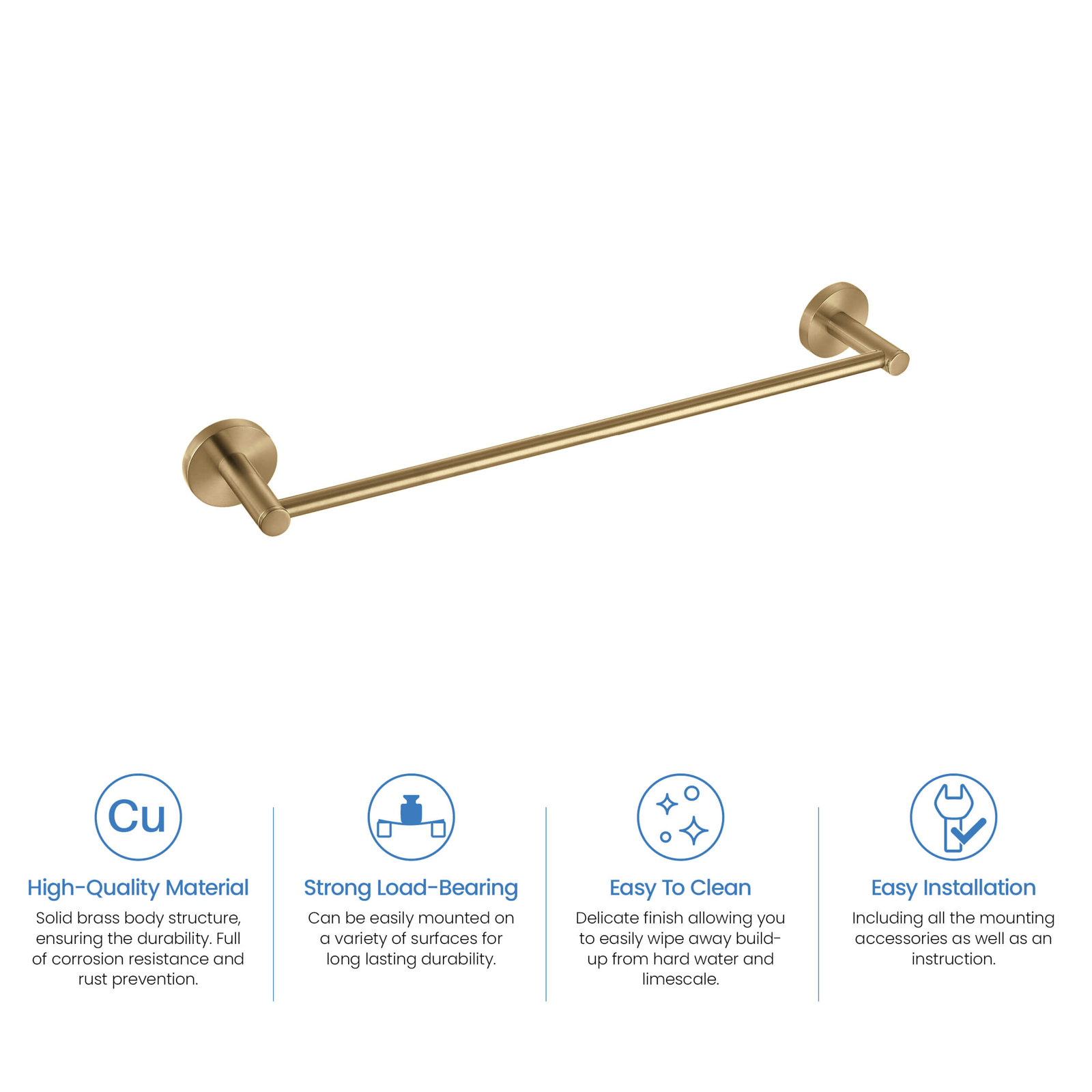 Circular 26" Wall Mounted Towel Bar, Brushed Brass, 2.13" H x 19.81" W x 2.88" D