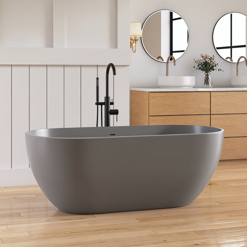 Forma MEDUNJESS 59'' Freestanding Tub Solid Surface Freestanding Soaking Bathtub, Gray