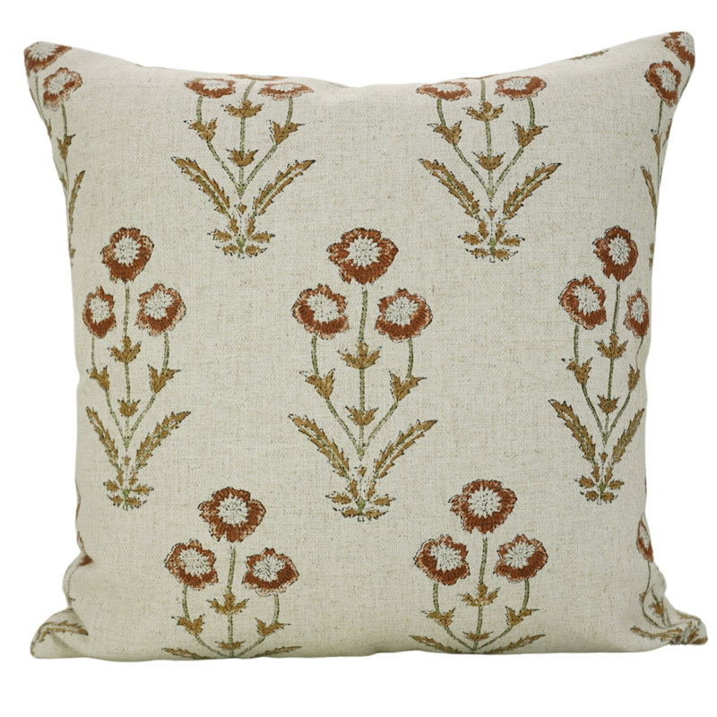 Coussin décoratif pour canapé et lit Fabubline Water Block, Orange / motif floral 1, Carrée, H 14 po x l 14 po