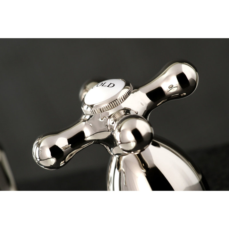 Kingston Brass Heritage Two-Handle 3-Hole Deck Mount Widespread Bathroom Faucet with Brass Pop-Up Drain, Polished Nickel
