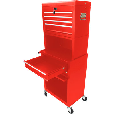Detachable 6 Metal Tool Box - Red For Garage Workshop Storage Cabinet With Lock 2 In 1, 15Kg,