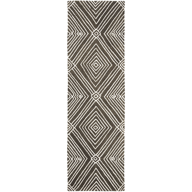 Tapis gris anthracite en laine, en coton, touffeté à la main Lauren Ralph Lauren Isabella, Tapis de couloir 2 pi 3 po x 8 pi
