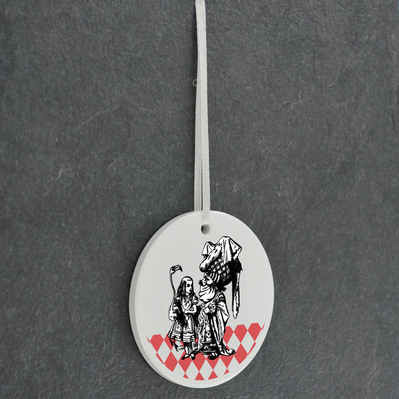 Flamingo Alice In Wonderland Circle Shaped Ceramic Ornament Bauble