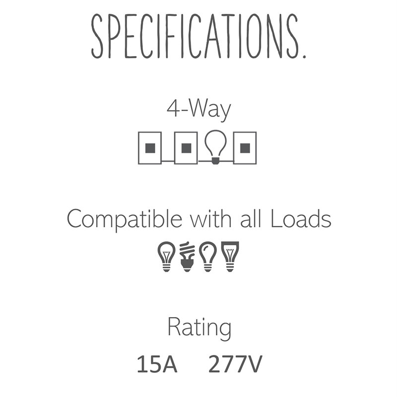 Adorne® Paddle 15 Amp 277V 4-Way Light Switch with Microban, Magnesium