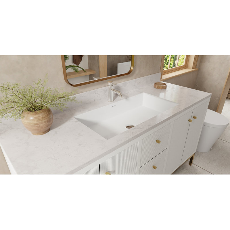 Badeloft 23.6" x 16.3" Rectangular Stone Resin Undermount Bathroom Sink with Overflow UB-05-G in Glossy White, Glossy White