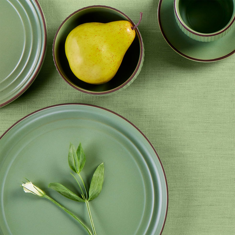 100% Pure Linen Tablecloth - Fete, 120" L x 60" W, Laurel Green