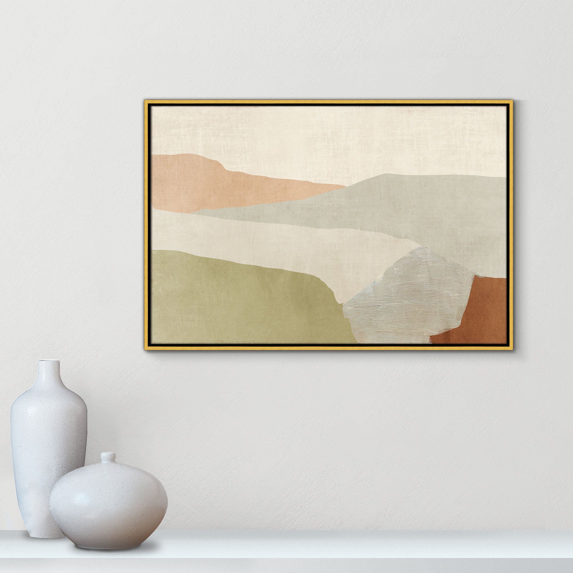 Pastel Views - Floater Frame Painting on Canvas, Silver, 25.5" H x 37.5" W