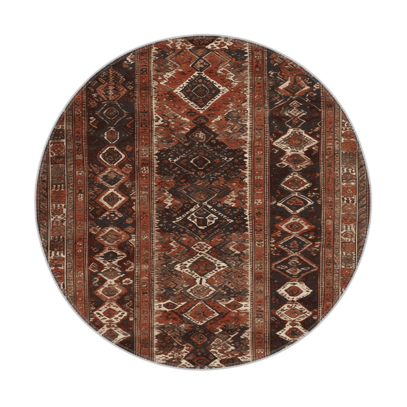 Tapis turc intérieur et extérieur brun, Rond 5 pi
