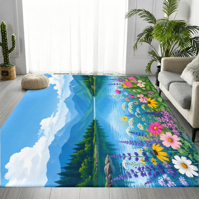 Tapis Vibrant Wildflower Mountain Lake