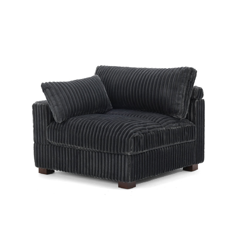 Upholstered Faux Rabbit Fur Flannel Armchair with Pillow Back, One Arm Single Chair Module Part For Sectional Sofa, Grey