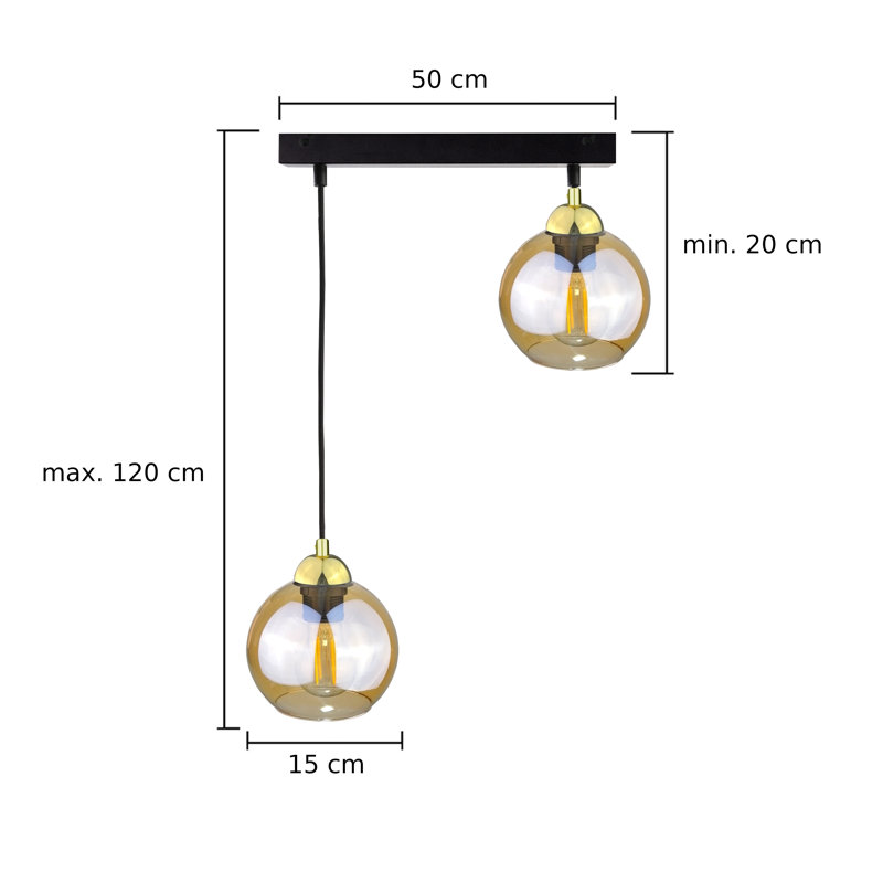 2 - Light Kitchen Island Pendant, Black/Gold