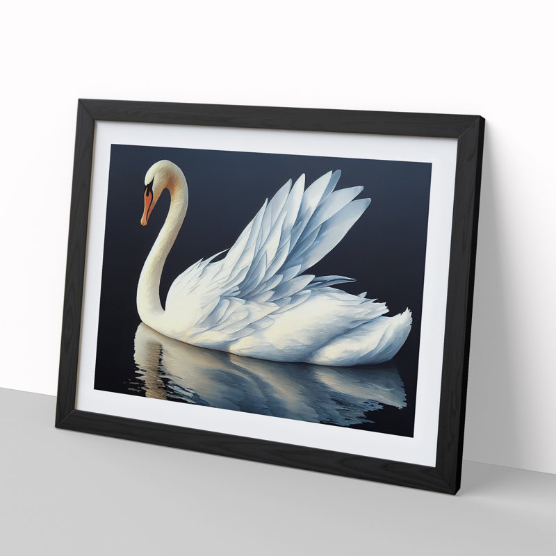 Fabulous Swan - Single Picture Frame Painting, 46cm H x 64cm W x 2cm D, Black