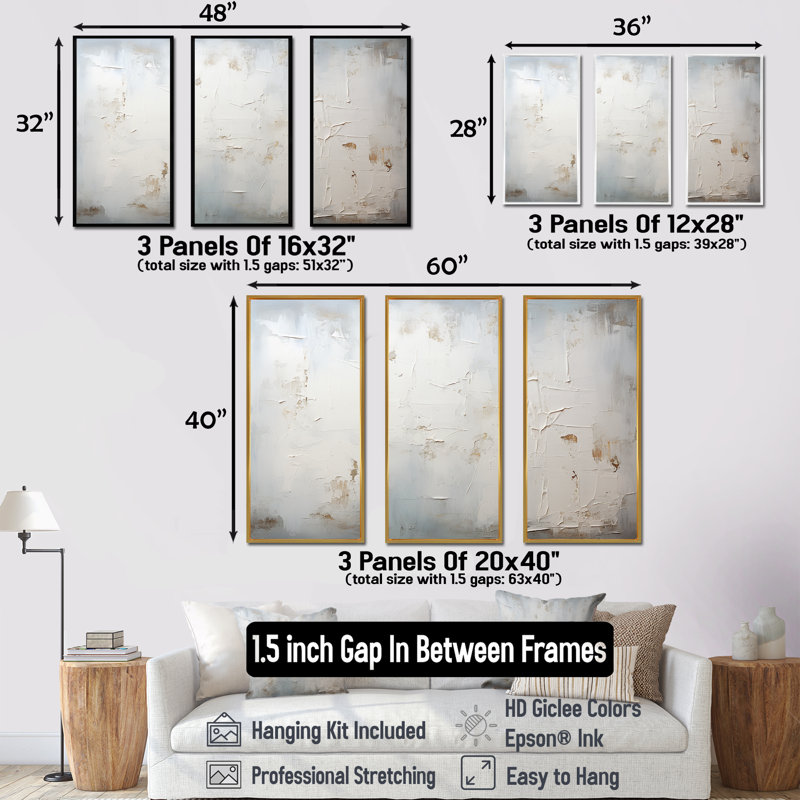 Abstract Empty Canvas Horizon - Minimalism Wall Decor Set, 28" H x 36" W x 1" D, Natural Floater Framed