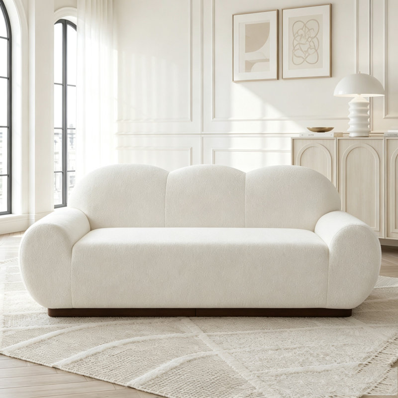 Canapé courbé de style nuage avec revêtement en chenille moelleux, mousse haute densité et coussins sans assemblage