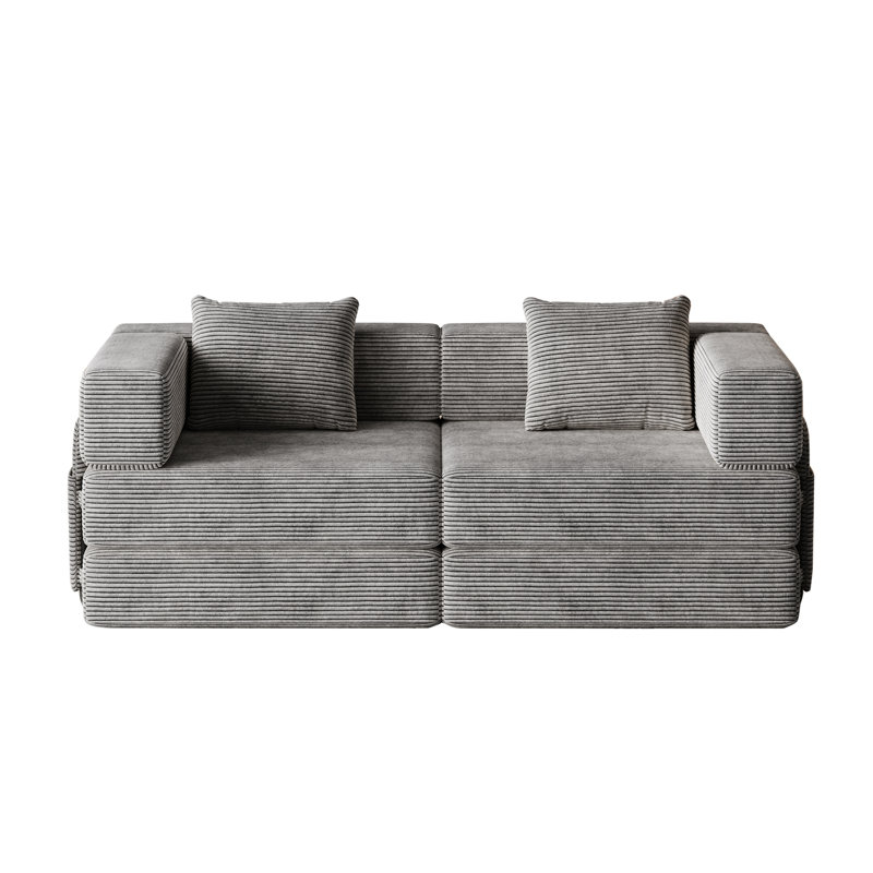 Convertible Sofa Bed, Light Gray Corduroy