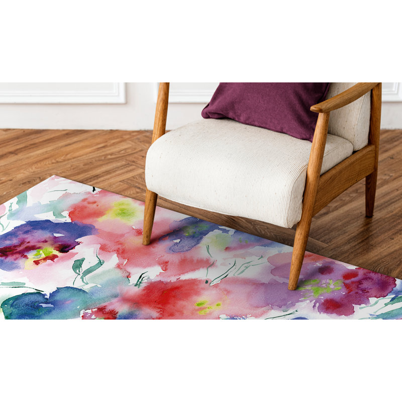 Blooming bouquet Floral Vinyl Area Mat in Pink, Rectangle 3' x 5'