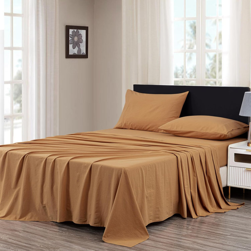 Nurit 100% Washed Cotton Sheet Set, Queen, Caramel