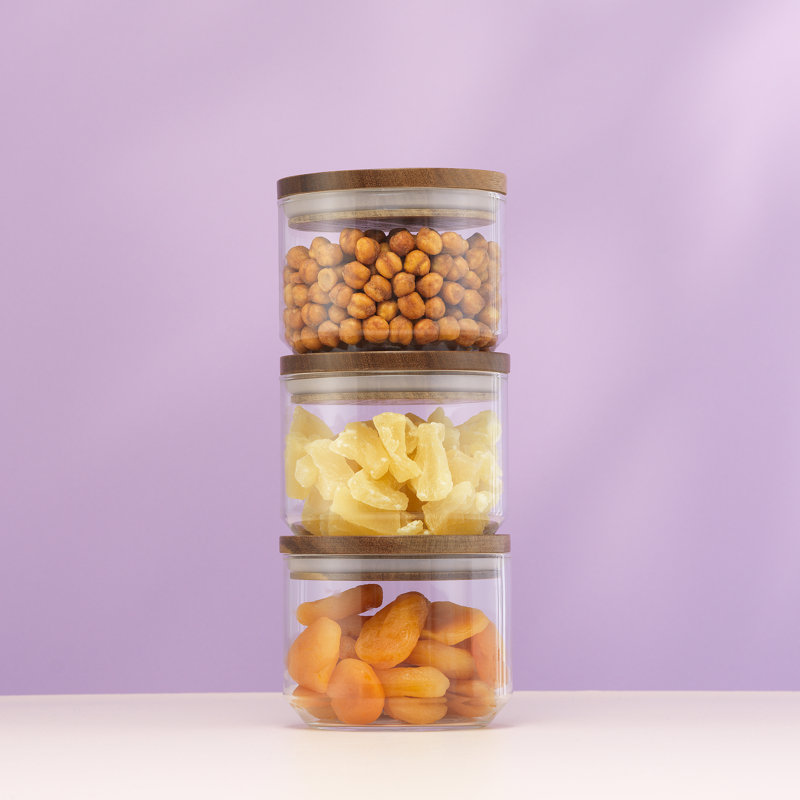 Holden Stackable Glass Storage Canister Set with Wood Lids