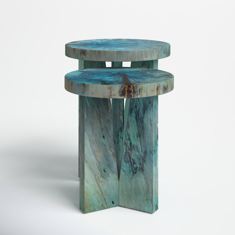 Leonora Solid Wood Nesting Tables, Blue