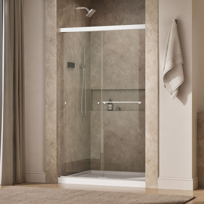 Revel 47.63" x 76" Double Sliding Shower Door with CleanCoat® Technology, Bright Polished Silver