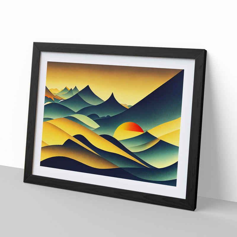 Futuristic Abstract Mountains - Single Picture Frame Print, Black Framed, 46cm H x 64cm W x 2cm D