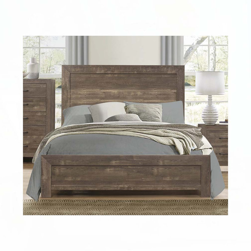 Mobilier de chambre à coucher à panneau en bois avec support à lattes, Double, Brun rustique