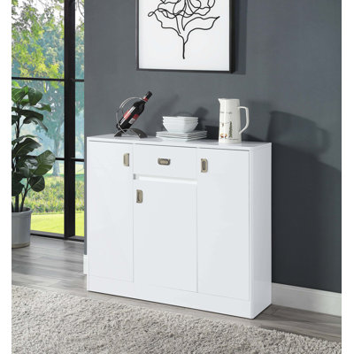 Desserte blanche brillante - Rehaussez le décor de votre pièce. 1 tiroir, 3 portes, 5 tablettes réglables. Bois synthétique. L 41 po x H 36 po x P 12 po. Tiroir sans effort à finition ultrabrillante, une mise à jour élégante pour la maison.