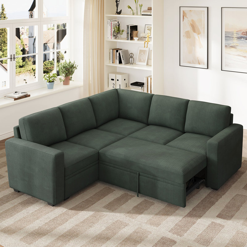 Canapé-lit modulaire en L Hoelscher, Green Coduroy