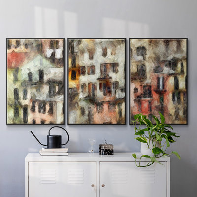" Stacked Houses I " 3 - Pieces