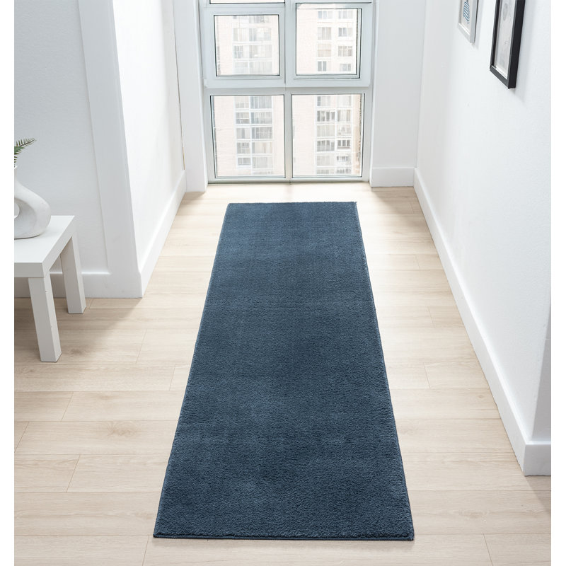 Taeler Washable Modern Living Room Rug Polyester Plain - Anti-Slip Felt Backing Carpet Bedroom-Hallway, Navy