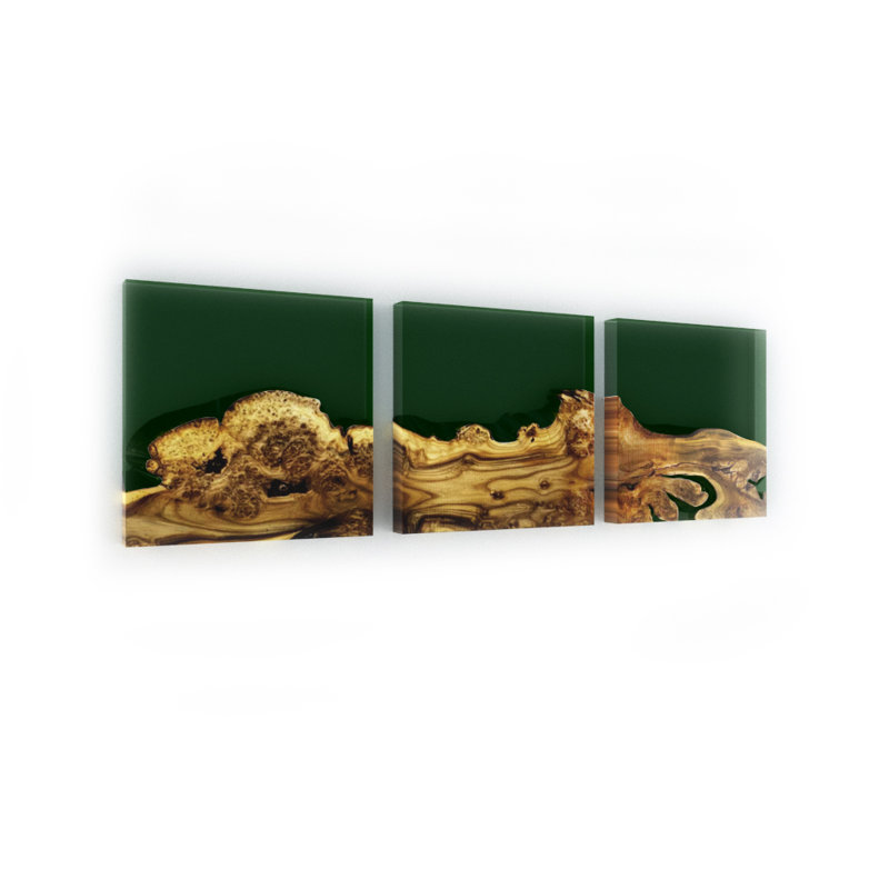 Handmade Rustic Landscape & Nature Wall Decor on Solid Wood, Semi Opaque Green