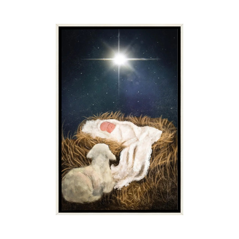 «O Come Let Us Adore him», reproduction d'art sur toile encadrée, Cadre flottant sans passe-partout, Blanc patiné