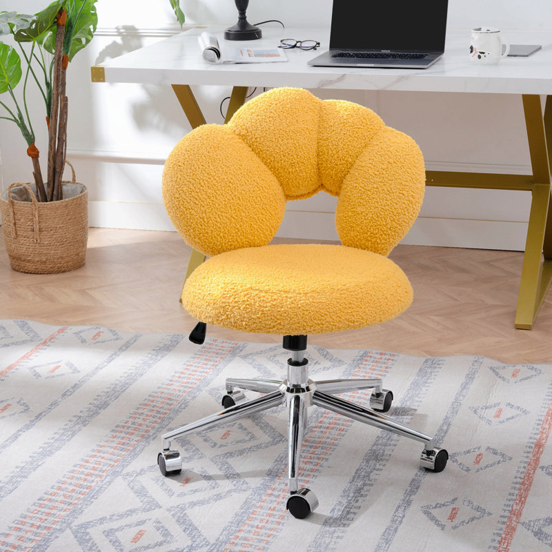 Fauteuil pivotant à 360 °, réglable en hauteur, fauteuil pivotant, tissu de bureau, Yellow