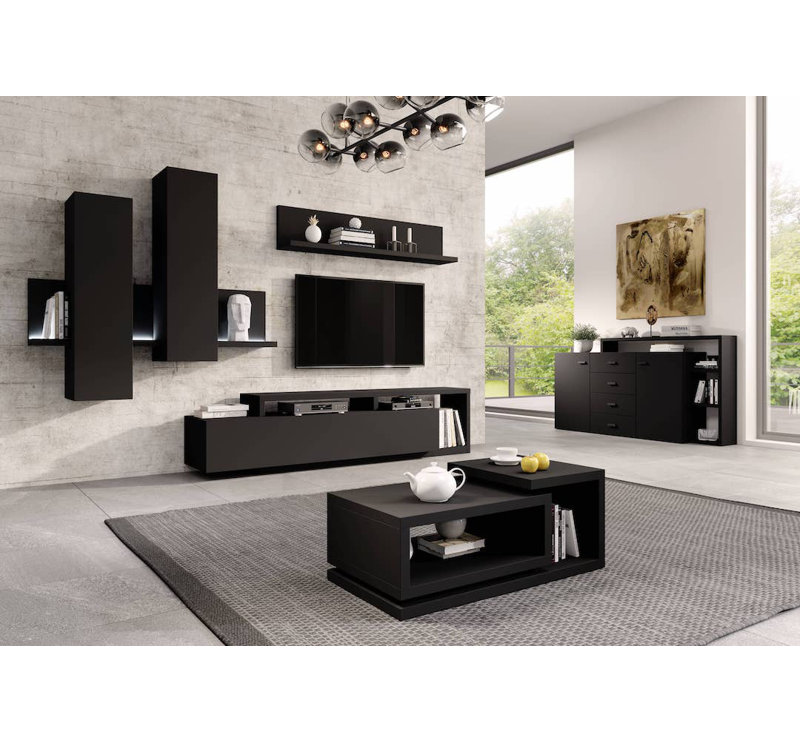 Behensky Coffee Table with Storage, Black/Black