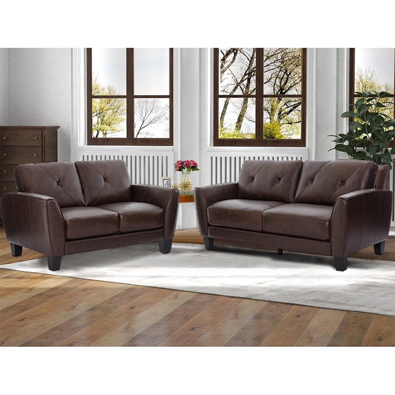 Ensemble de meubles de salon, ensemble de canapé en cuir véritable, canapé causeuse et canapé 3 places, ensemble de canapé (causeuse + canapé)