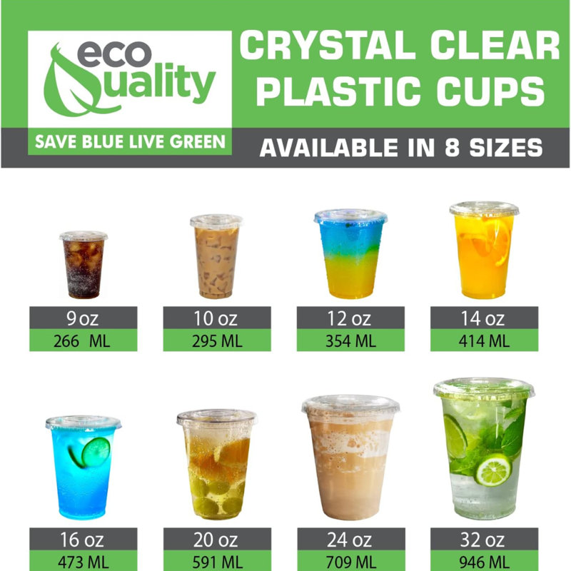Gobelets jetables en plastique transparent de 20 oz Ecoqualité sans couvercle pour Smoothie à froid, café glacé, soda, cocktail et gobelets de fête (600)