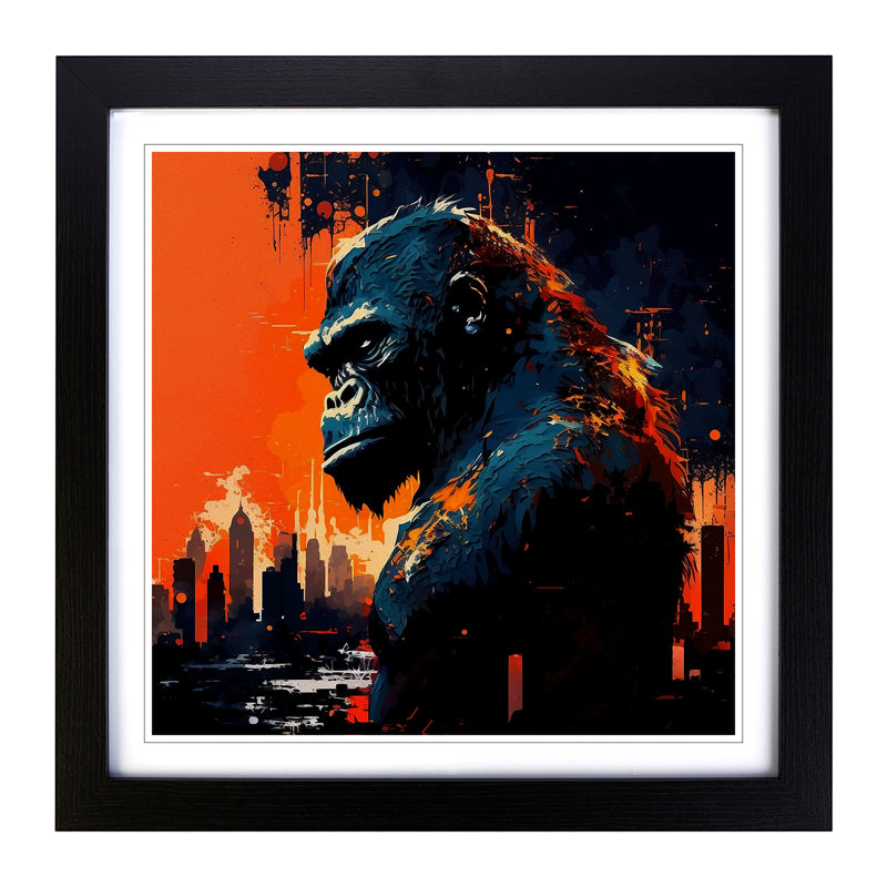 King Kong Palette Knife Painting - Single Picture Frame Print on Wood, Black