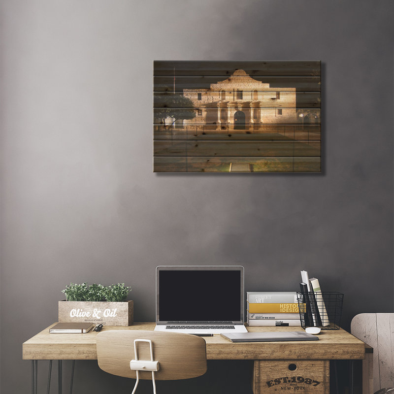 The Alamo - Photographie sans cadre sur bois, H 18 po x l 26 po x P 1,5 po