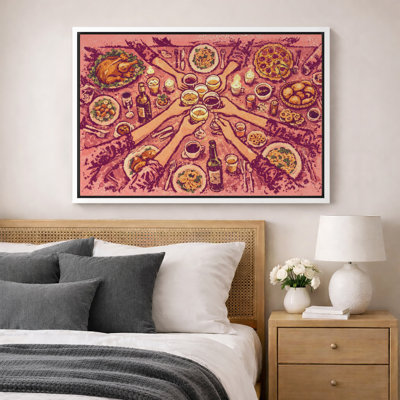 Dinner Gathering Artwork, Dining Room Pictures, Framed Canvas Giclee Print Wall Art
