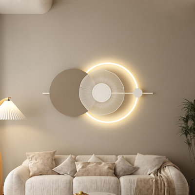 Cream-Colored Metal Band With Lighted Round Wall Decoration
