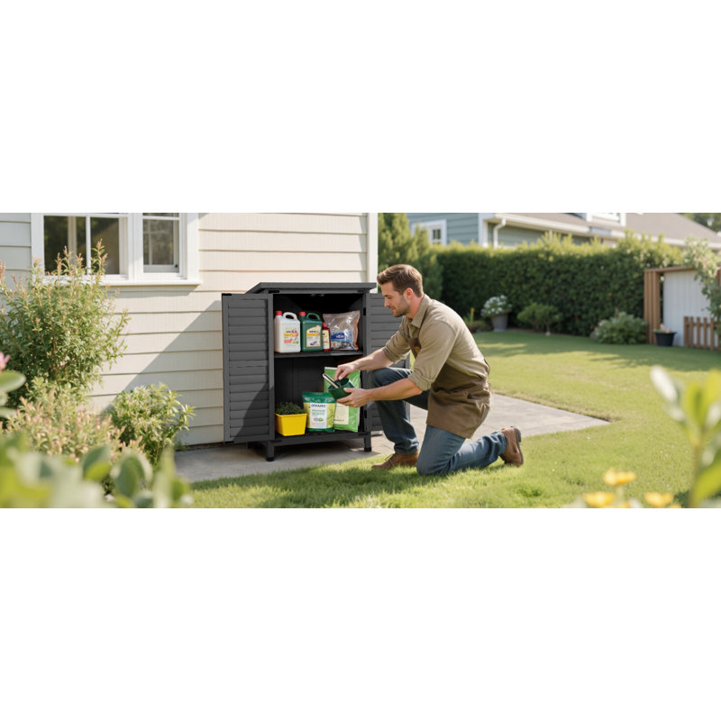 Armoire à outils de jardin en bois avec portes doubles l 2,05 pi x P 1,5 pi, Gris