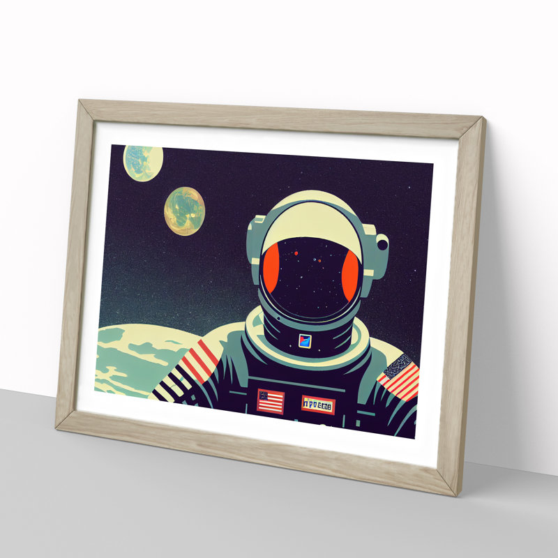 Solo Astronaut - Framed Print, 34cm H x 46cm W x 2cm D, Oak