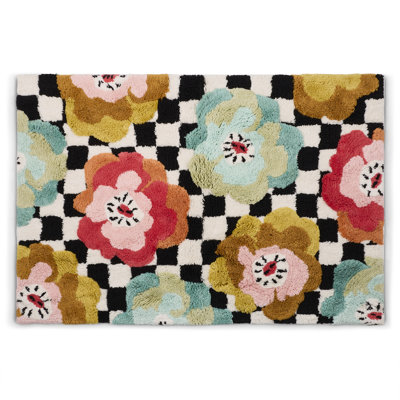 Checkerboard In Bloom Bath Rug