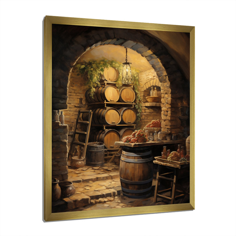 «French Wine Cellar I», reproduction d'art sur toile Champagne, H 32 po x l 16 po x P 1 po, Cadre doré simple